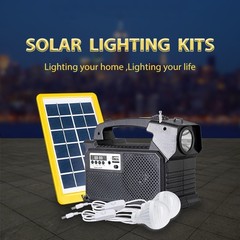 ソーラーパワーバンクポータブル照明キット家庭用緊急ポータブルランプラジオプレーヤー充電