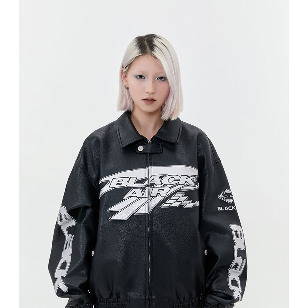 American Fashion Brand Hip Hop Biker Coat Women's Spring and Autumn 2024 New National Fashion Retro Bomber Jacket Leather Couples