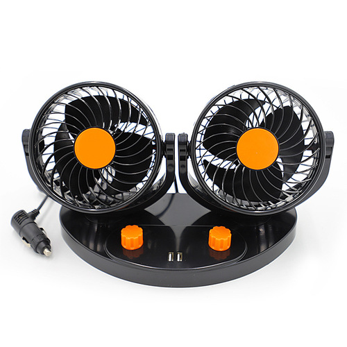Car fan 24v large truck 12V refrigeration USB car electric fan silent super powerful wind double-head fan