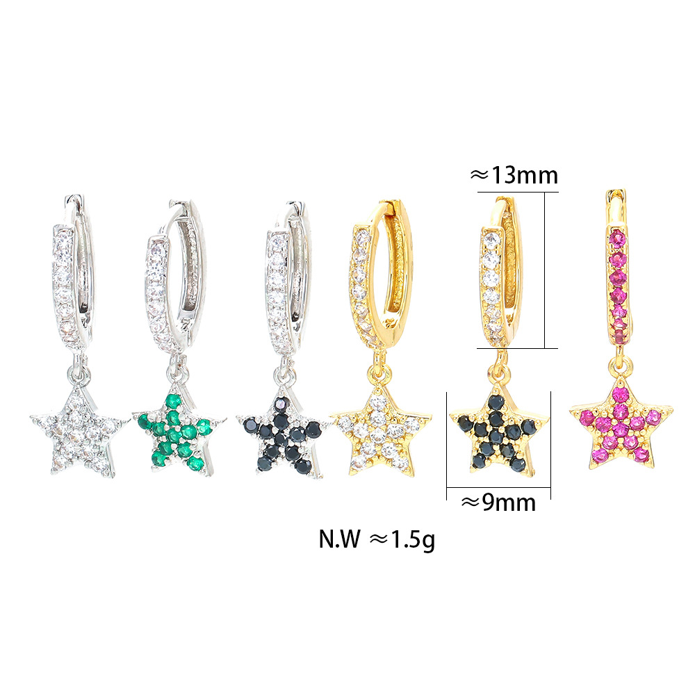 Unisex Gender Plating Design Fashion New Style Zircon Five-pointed Star Earrings