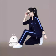 春秋运动套装女2024新款宽松洋气减龄女士立领卫衣休闲跑步三件套
