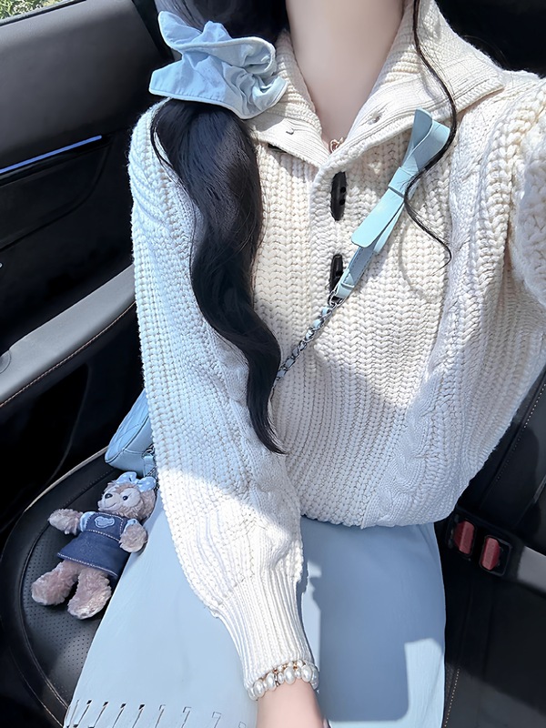 早秋韩系穿搭牛角扣高领套头麻花毛衣女秋冬宽松慵懒风针织衫上衣|undefined