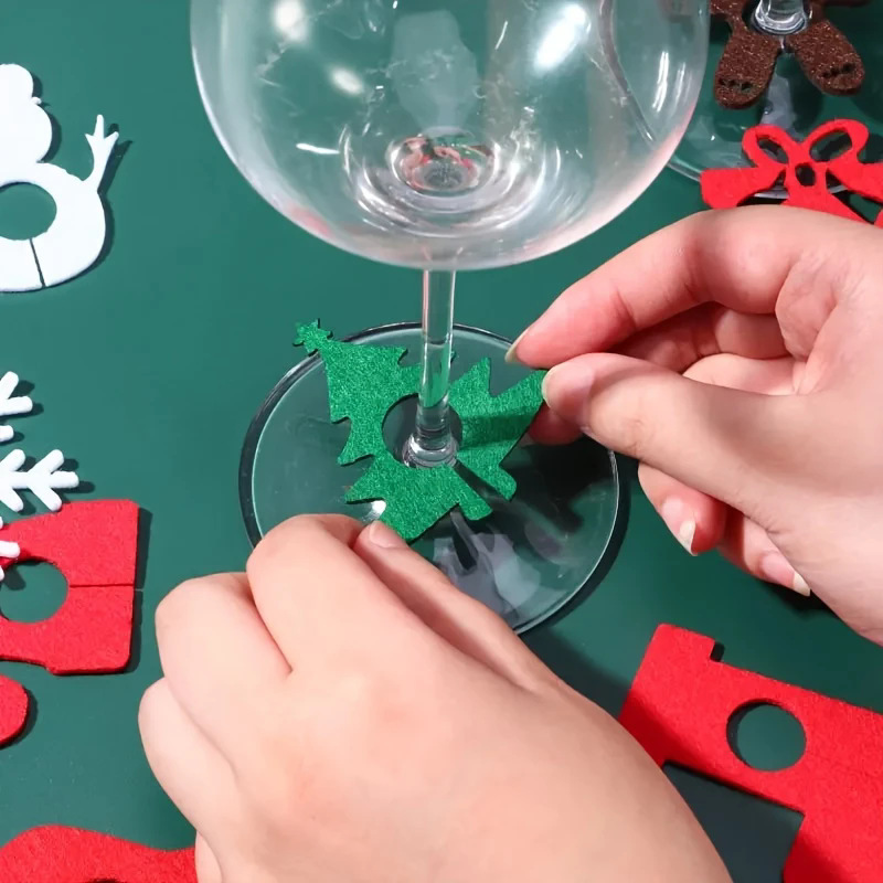 フェルト グラス アクセサリー クリスマス ワイン グラス ペンダント ホリデー パーティー イベント用の季節のパーティー用品|undefined