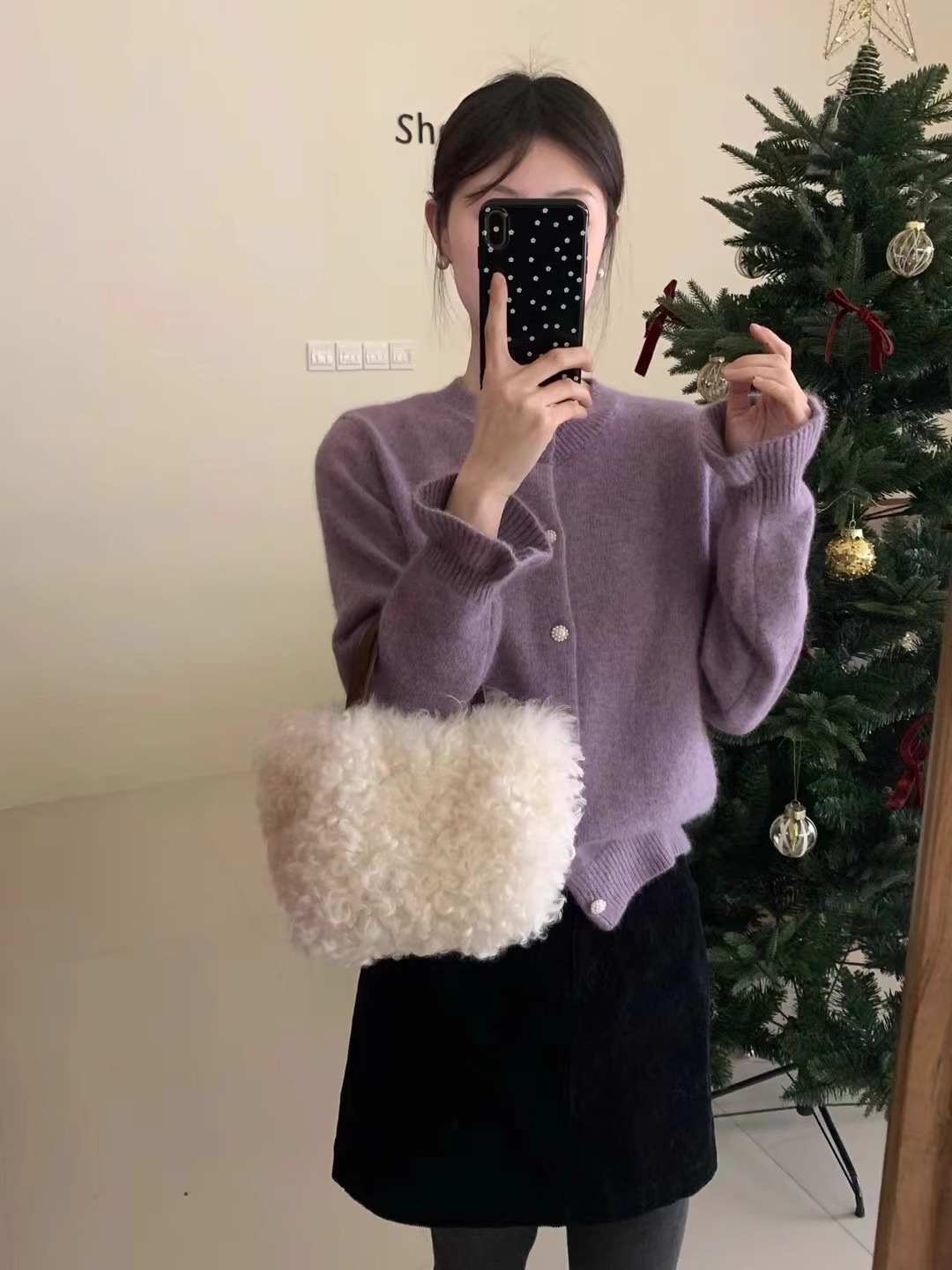 Cardigan coreano in velluto con scollo rotondo e maniche ricamate viola da donna, piccolo cappotto lavorato a maglia profumato primaverile_voghion.com
