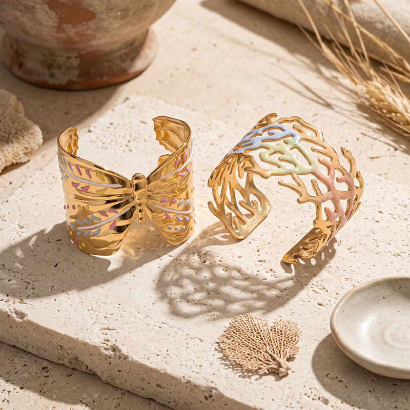 TENA joyas transfronterizas de acero inoxidable originales goteo de aceite pulsera mariposa pulsera de alto nivel de sensación de apertura pulsera al por mayor image 4