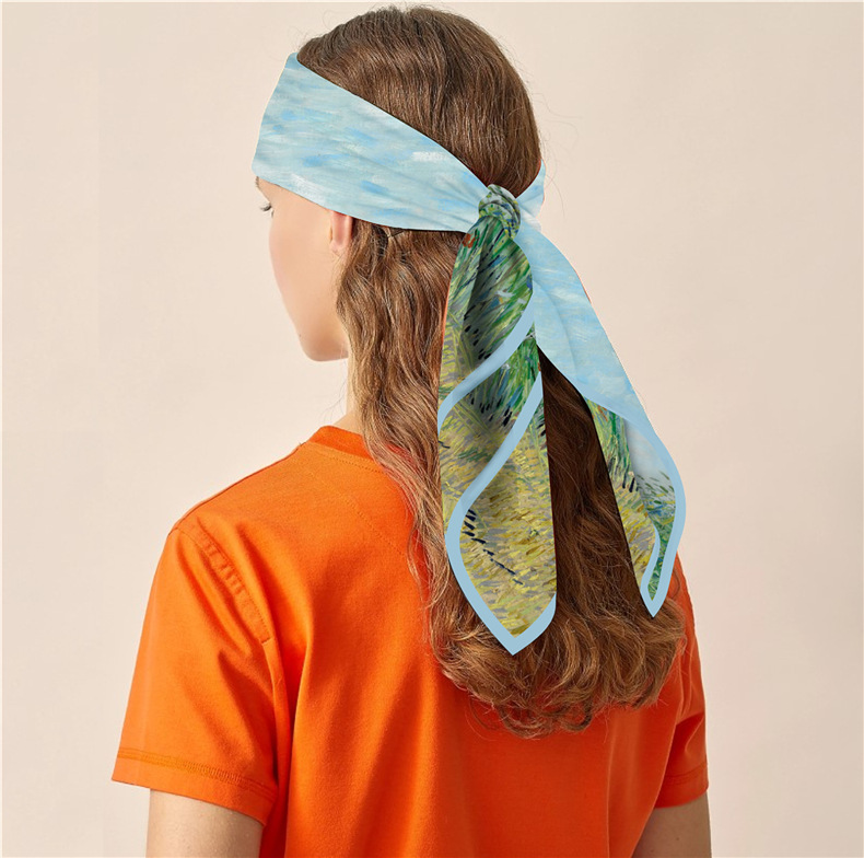 Ölgemälde Stil Twill Seide Quadrat für Frauen Van Gogh, Weizenfeld Sonnenblume handgemachte gerollt Rand sc, dekorative_voghion.com