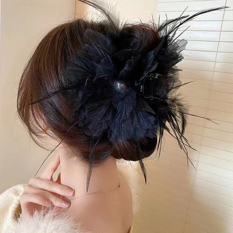 女性用レトロサテンリボンクリップ、ハイエンド、エレガント、ローポニーテールクリップ、後頭部クリップ、ヘアピン|undefined