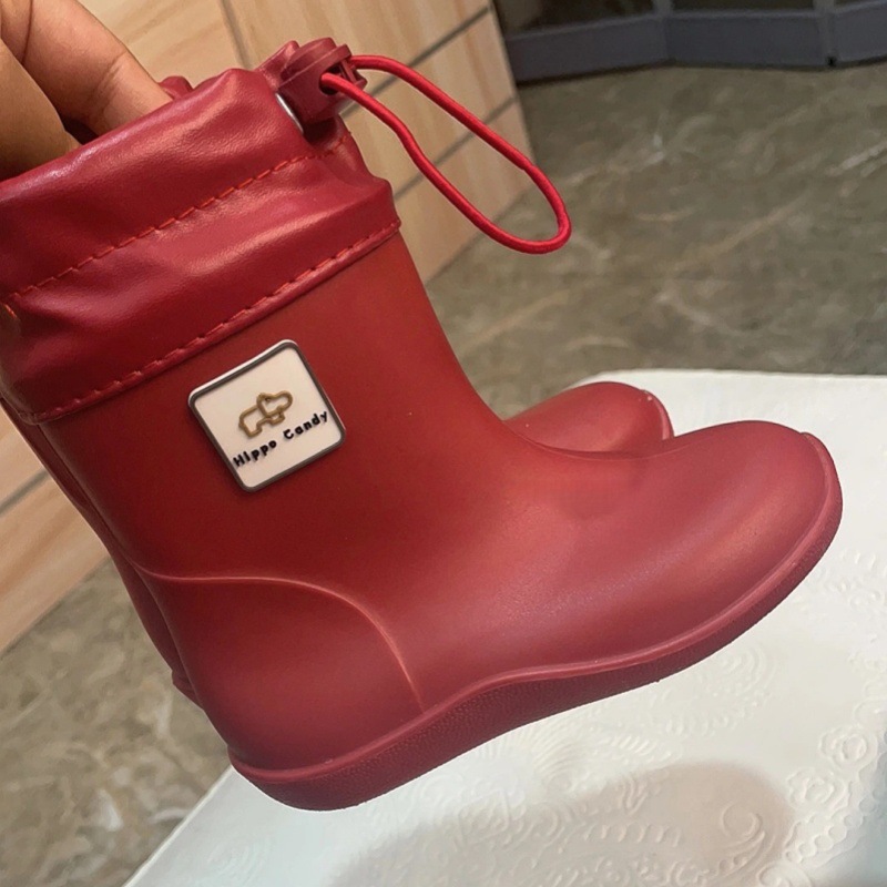 Children's Rain Boots, Lightweight and Non-Slip, Baby Kindergarten Primary School Students Play Waterproof Shoe Covers, Rubber Shoes, Boys and Girls Rain Boots with Drawstrings