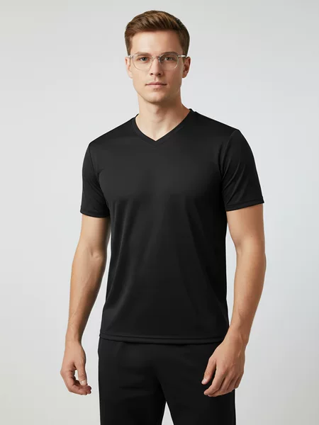 Cross-Border Ice Silk V Neck Men's Summer Large Size Round Neck Raglan Sleeves Short-Sleeved Men's Sports Casual Fashion Men's Clothing