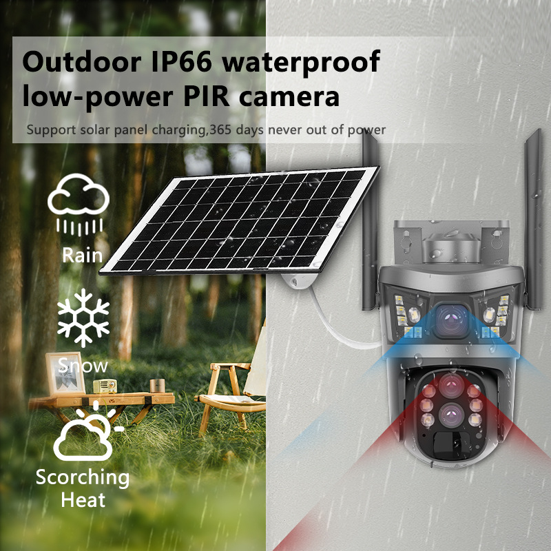 太阳能4G全景V380监控器无线手机远程室外双镜头枪球联动双