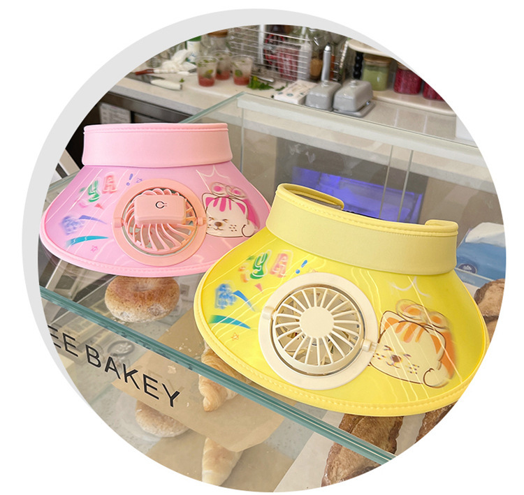 Sonnenhut mit USB-Ventilator für Kinder, wiederaufladbar, Kühlkappe mit breiter Krempe, LSF 50+, Cartoon-Design, verstellbar, für Spiele im Freien, leicht, atmungsaktiv_voghion.com