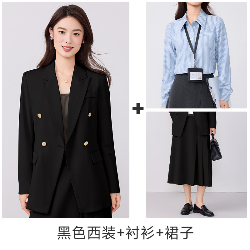 6301 black jacket + c206 skirt + 8168 blue striped shirt
