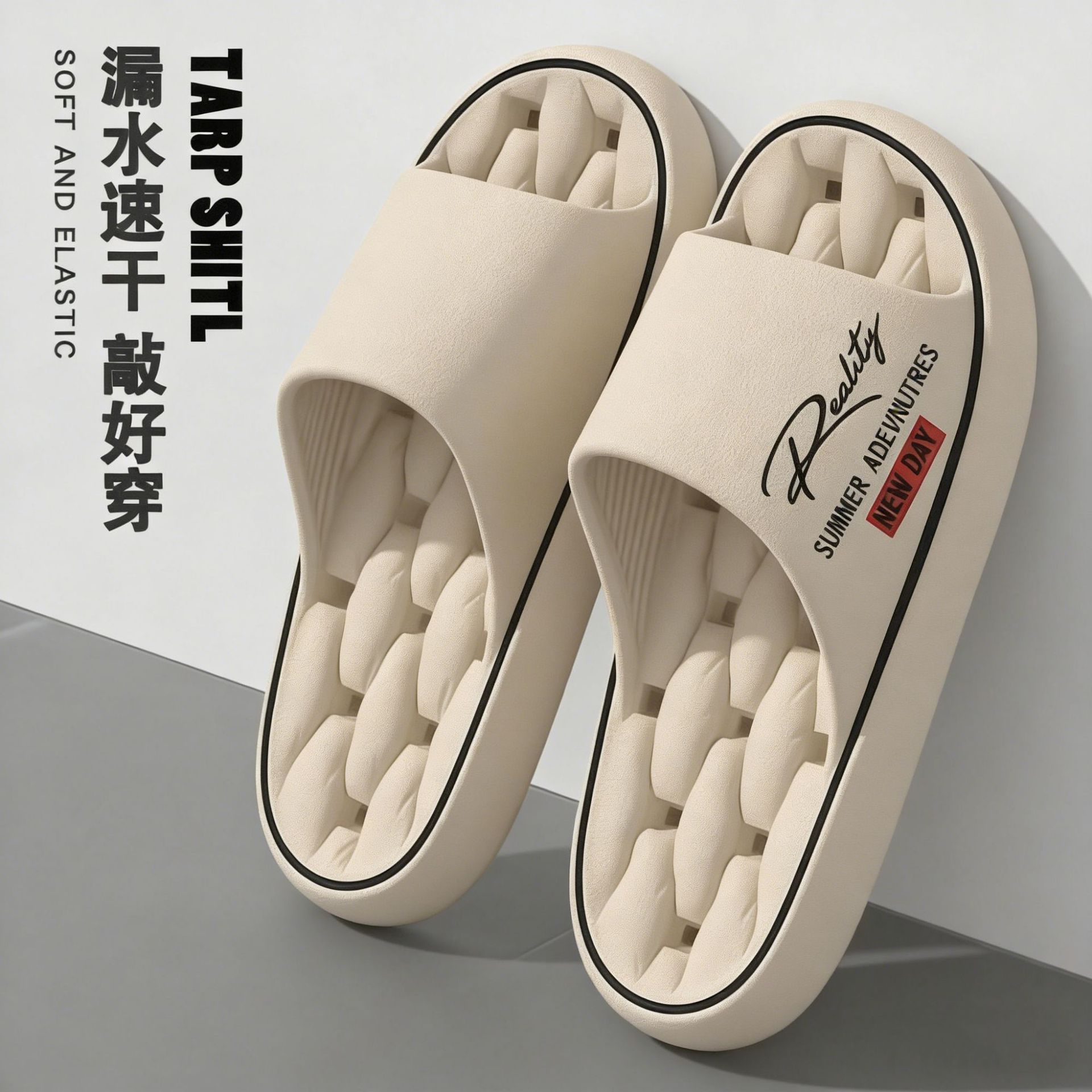 Cross-border nuevo 2026 sensación alta zapatillas de hombre de verano baño en el hogar antideslizante suela gruesa para usar zapatillas para mujeres image 1