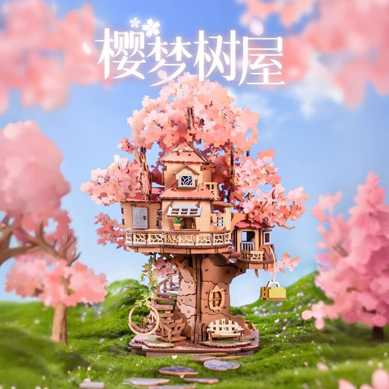 Rolife Sakura Dream Tree House 3D Stereo Puzzle Building Block Toy Handmade Wooden Assembly Girl Birthday Gift