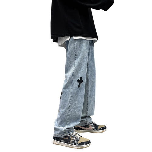 High Street Denim Straight-Leg Loose Harem Pants for Men - Summer Thin Vibe Hip-Hop Streetwear Wide Leg Cargo Pants - Trendy Brand Dad Jumpsuit