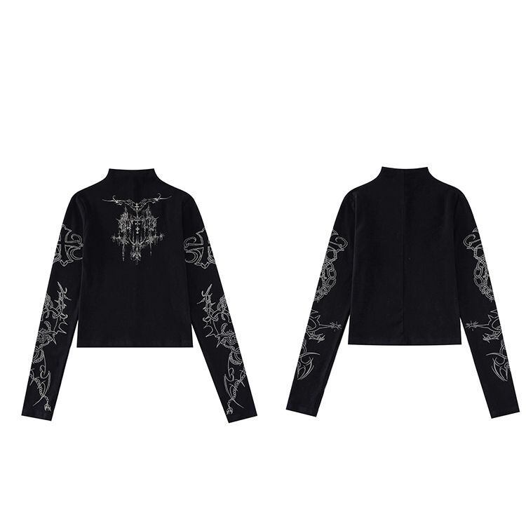 Europe and the United States autumn new cross-border AliExpress long sleeve slim abstract hand-painted pattern printing trend top wholesale 5