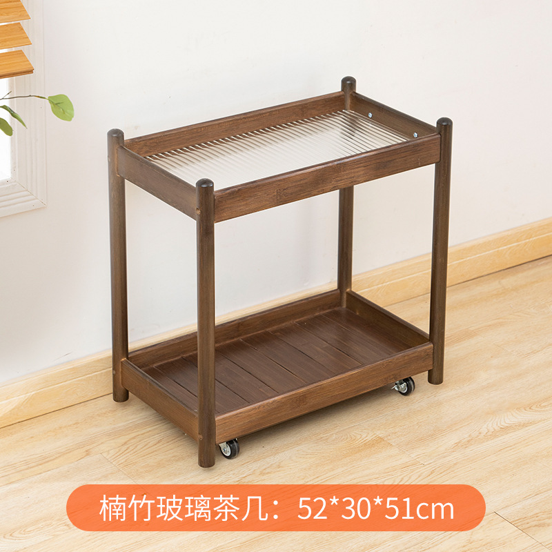 Mesa auxiliar de vidrio móvil sofá mesa auxiliar Rack de almacenamiento restaurante tienda de olla caliente pequeña mesa lateral carro doble capa con mango