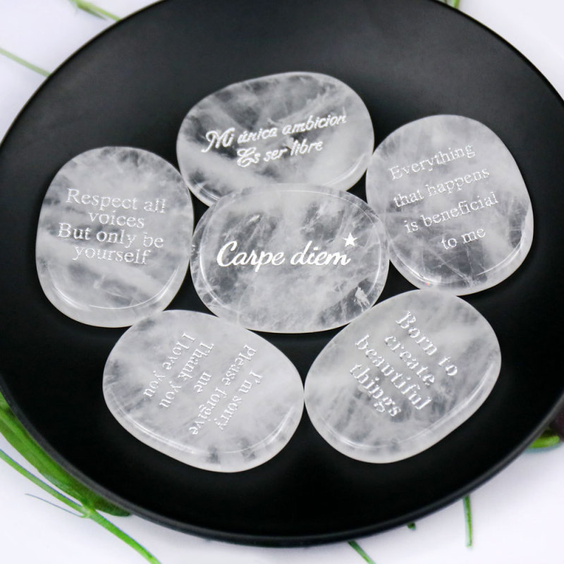 Cross-Border White Crystal Oval Worry-Relief Thumb Stress-Relief Stone with Engraved English Words, Healing Stone, Palm Power Stone, Popular on Xiaohongshu Cross-Border White Crystal Oval Worry-Relief Thumb Stress-Relief Stone with Engraved English Words, Healing Stone, Palm Power Stone, Popular on Xiaohongshu