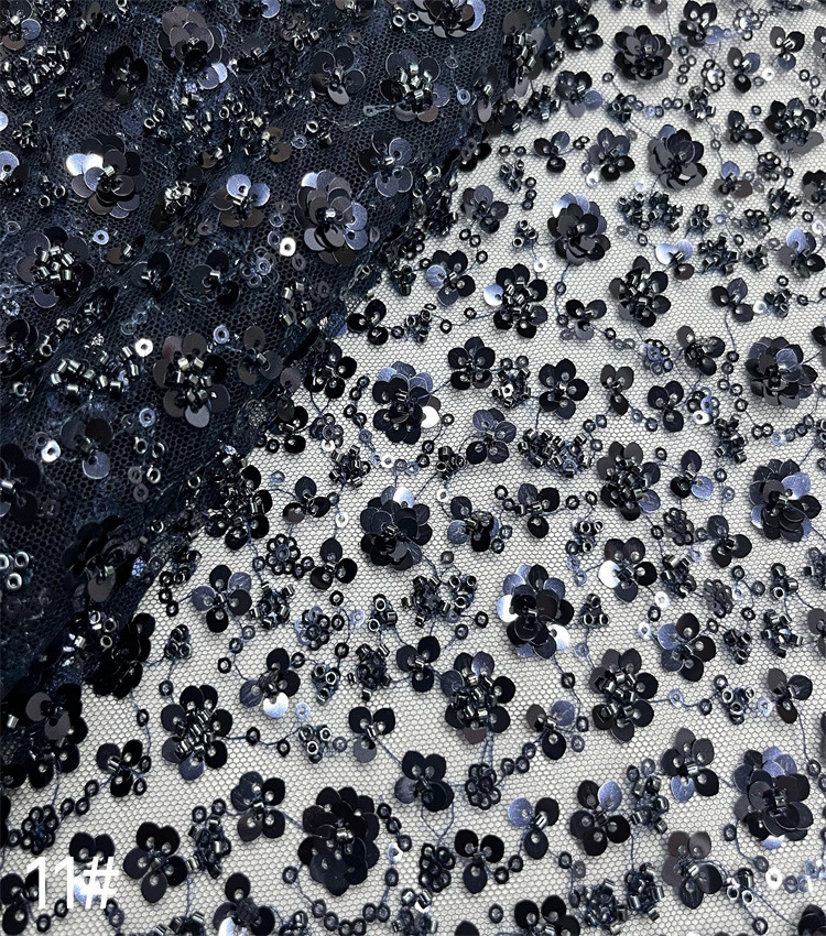 Inventario de flores de ciruela de malla de cuentas bordadas de tubería vestido de boda vestido de moda espectáculo de ropa infantil vestido de tela
