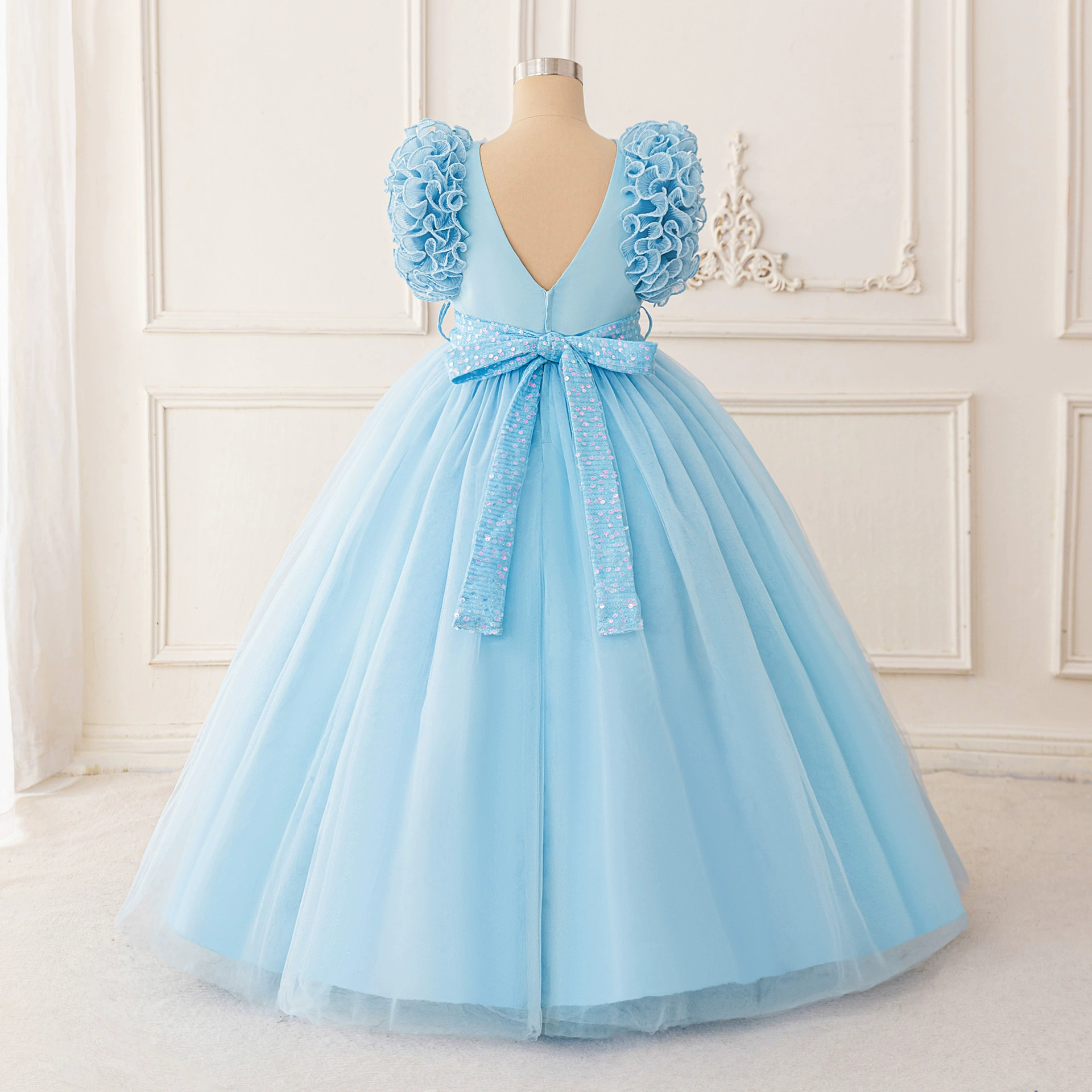 Small princess costume, flower girl dress, wedding dress, vest, long skirt, (Cross-border trading), for teenagers, tulle, V-neckline