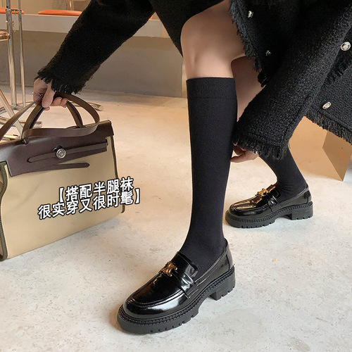 Factory direct sale of Bao thick-soled Arc de Triomphe loafers  new autumn style full leather round-toe small leather shoes inside and outside