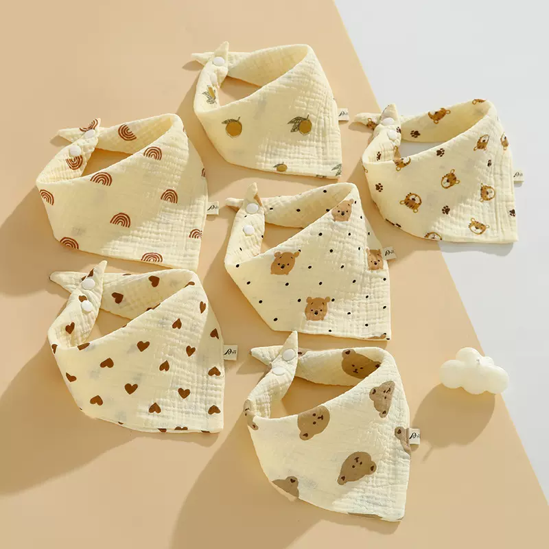 Ins棉纱三角巾婴儿4层纱布围嘴新生儿防吐奶口水巾宝宝北卡通围嘴