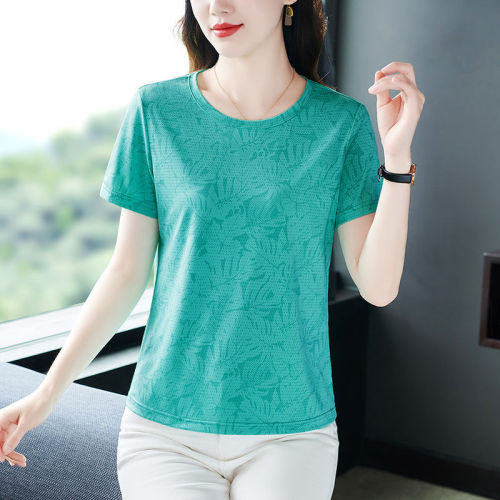 100% high-quality mom's round collar, short-sleeved T-shirt, women's summer new printed fashion casual sports shirt, large size