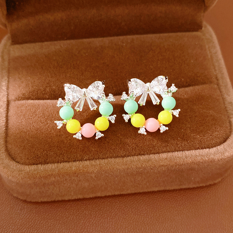 Agujas de plata de arco de piedra de arco de resina de aretes redondos de moda de estilo dulce pendientes personales de lujo ligero de alta calidad pendientes image 7