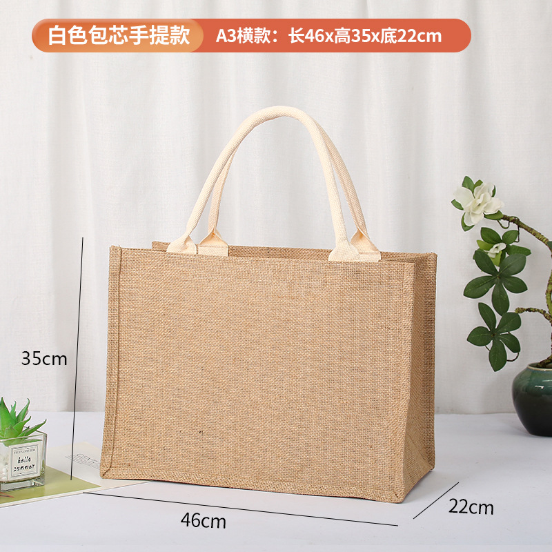 En stock bolsa de lino logotipo imprimible yute bolso de compras Muji en blanco DIY bolso de yute pintado a mano