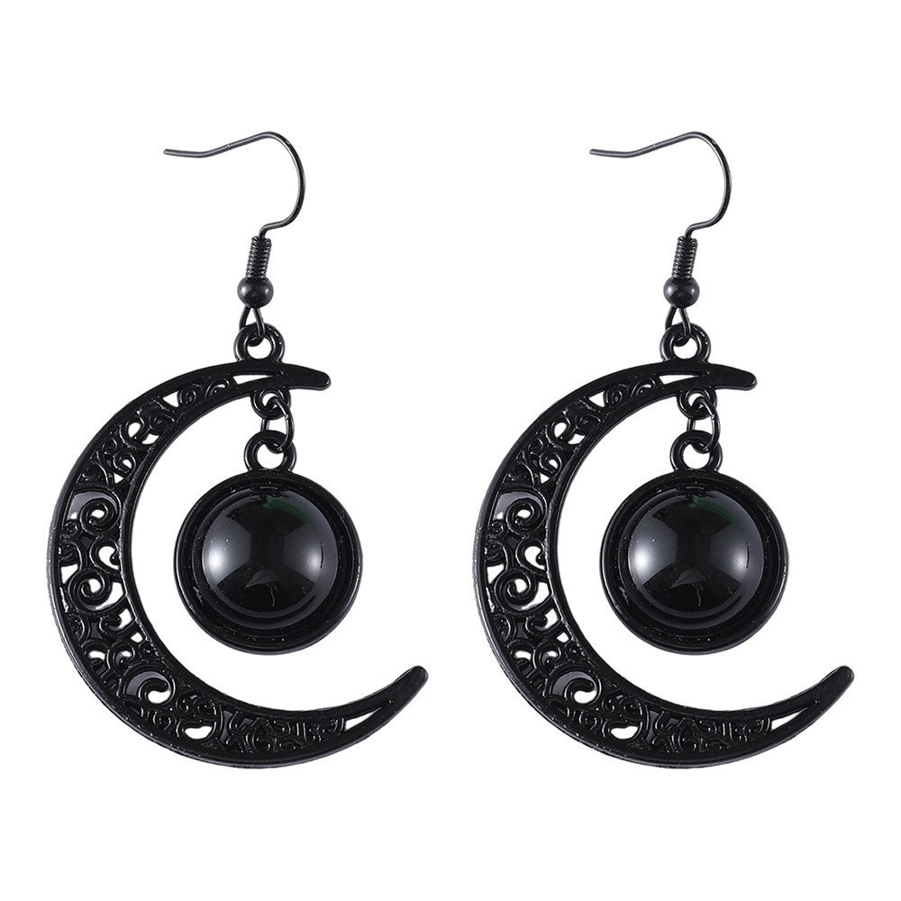 Amazon Best Selling Halloween Hollow Black Moon Long Tassel Gemstone Earrings Personalized Gothic Earrings Wholesale