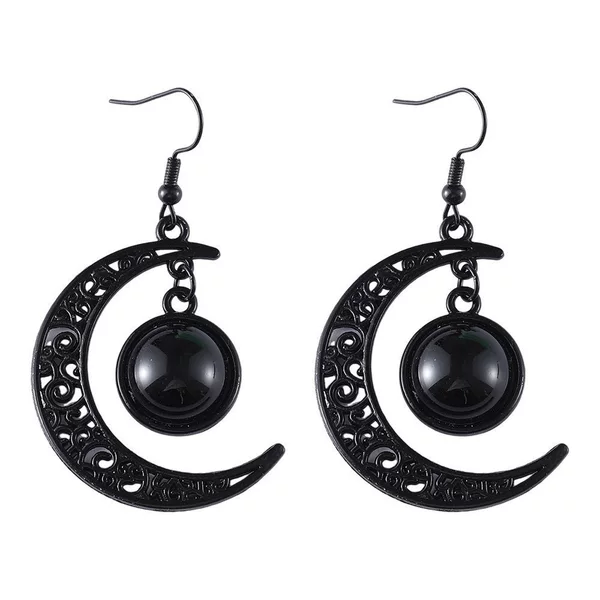 Amazon Best Selling Halloween Hollow Black Moon Long Tassel Gemstone Earrings Personalized Gothic Earrings Wholesale