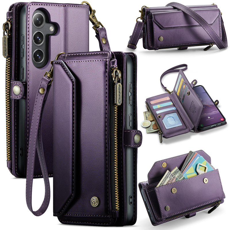 For Samsung S25edge Crossbody Phone Case ZFold6 Zipper Wallet Leather Case A56 Flip Multifunctional Leather Case