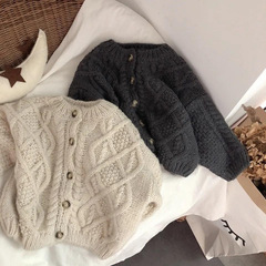 2023 Autumn/Winter Thick Knit Coat for Girls and Boys, Knit Sweater for Girls, Baby Knitwear, Korean Style Hemp Opening Shirt