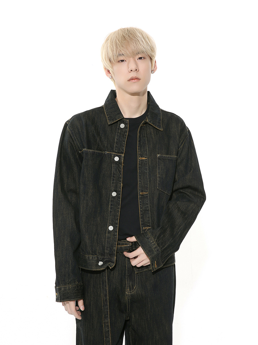 Mtlclothes ropa de Hombre | 2024 primavera nueva simple Ming serie línea diseño solapa retro amarillo Denim traje