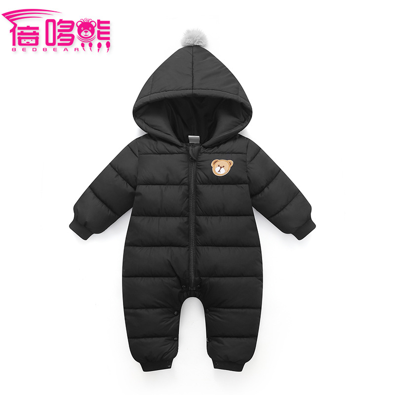 INS popular transfronterizo exclusivo Otoño e Invierno moda nueva Bola de piel con capucha color sólido cálido bebé mono mameluco