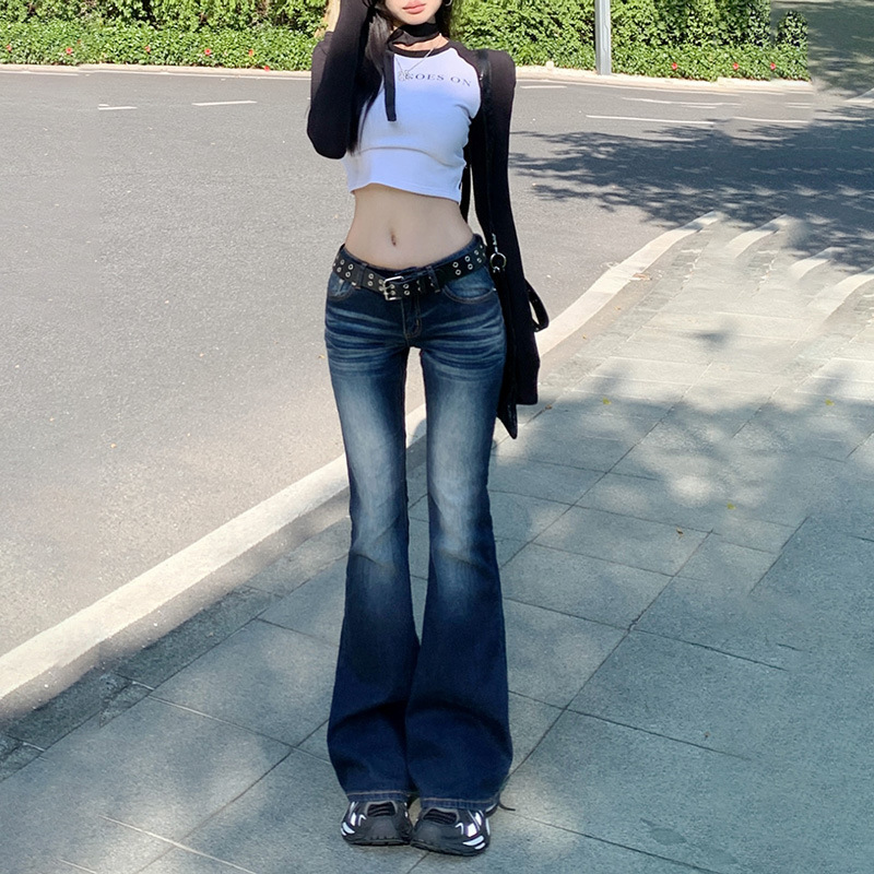 YC&美式怀旧低腰辣妹喇叭裤百搭弹力修身显瘦牛仔裤女&长裤加长|undefined