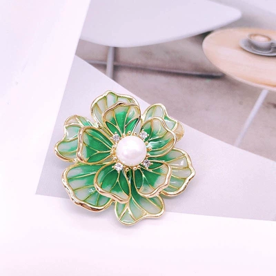 National Style Enamel Flower Brooch, Classy Niche Classy Pearl Corsage, Women's Pressed Corsage, Retro Brooch (Yaxa sancaqları) - x0452-enamel-flowers-green