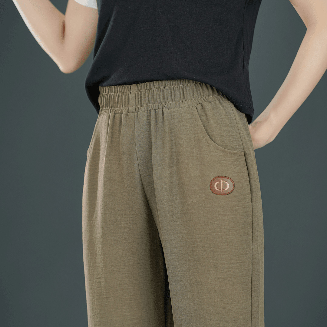 Summer High Waist Casual Pants Women's Slimming All-match Straight Pants Thin Cropped Pants New Ice Silk Wrinkled Leg Haren Pants