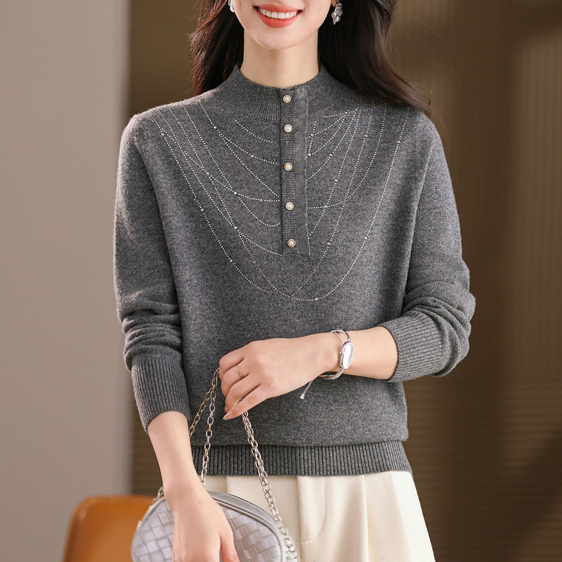 Elegant Commuter Pure Wool Sweater for Women 2025 Autumn/Winter New Half-Turtleneck Fashion Pullover Knitted Base Top