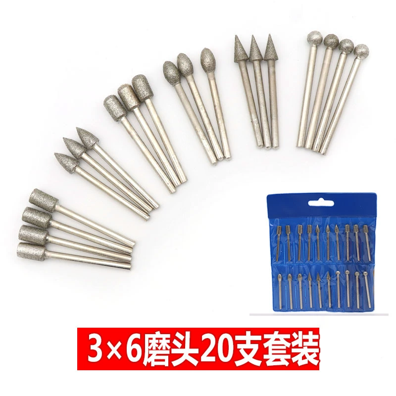 Алмазная Шлифовальная головка Наждачная Шлифовальная головка игла для мелкого песка камень нефрит резьба Полировальный Инструмент для очистки 20 шт.