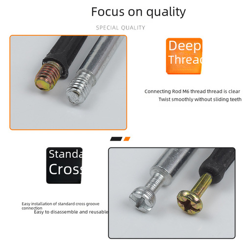 Furniture three-in-one connecting part quick assembly connecting rod self-tapping rod integrated rod eccentric wheel nut screw iron zinc alloy
