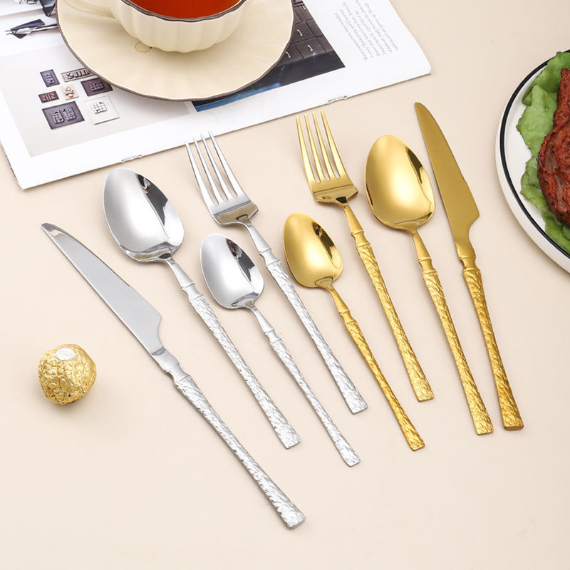 Cross-Border Stainless Steel Tableware Set Creative Bark Pattern Small Waist Knife, Fork and Spoon Western Steak Knife Pasta Fork Table Spoon