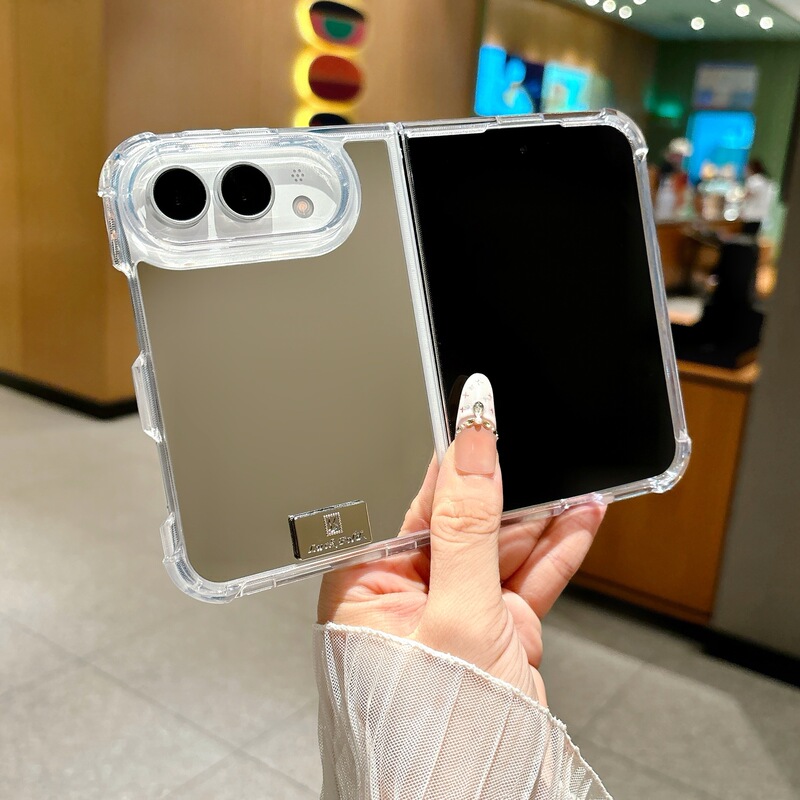 Suitable for iPhone DUO phone case, mirror-transparent with front frame, Apple DUO foldable screen, airbag anti-drop protective case