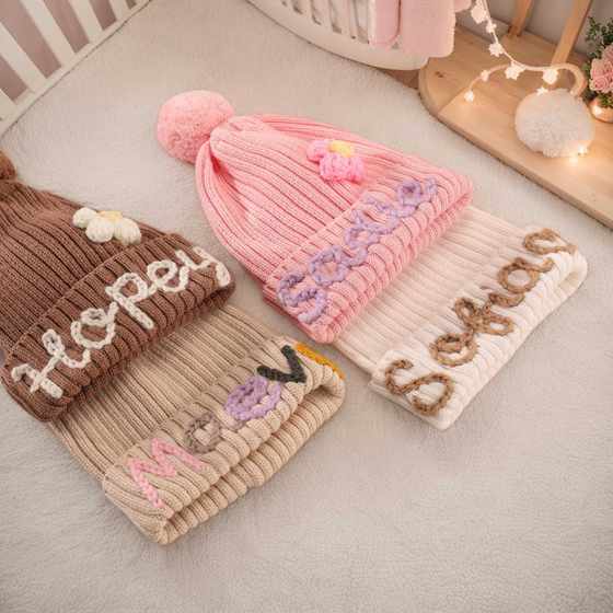 Etsy new children boys and girls baby wool ball hat knitted hat autumn and winter warm cute solid color hat custom