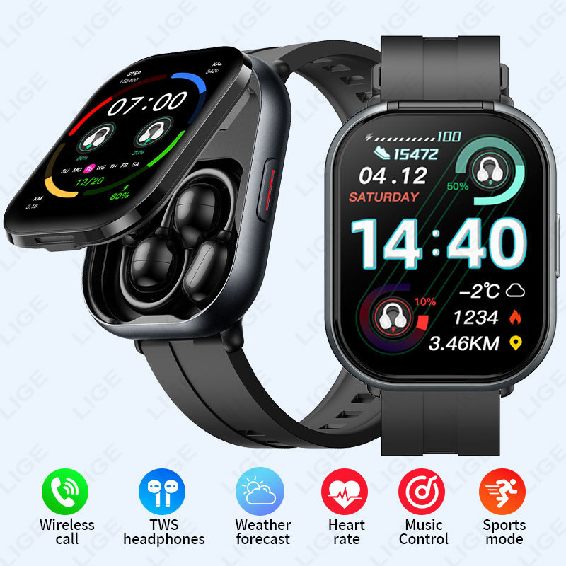 Cross-border bestseller D12 earphone smartwatch 2-in-1 2inch square screen Bluetooth call sports watch with health monitoring Cross-border bestseller D12 earphone smartwatch 2-in-1 2inch square screen Bluetooth call sports watch with health monitoring