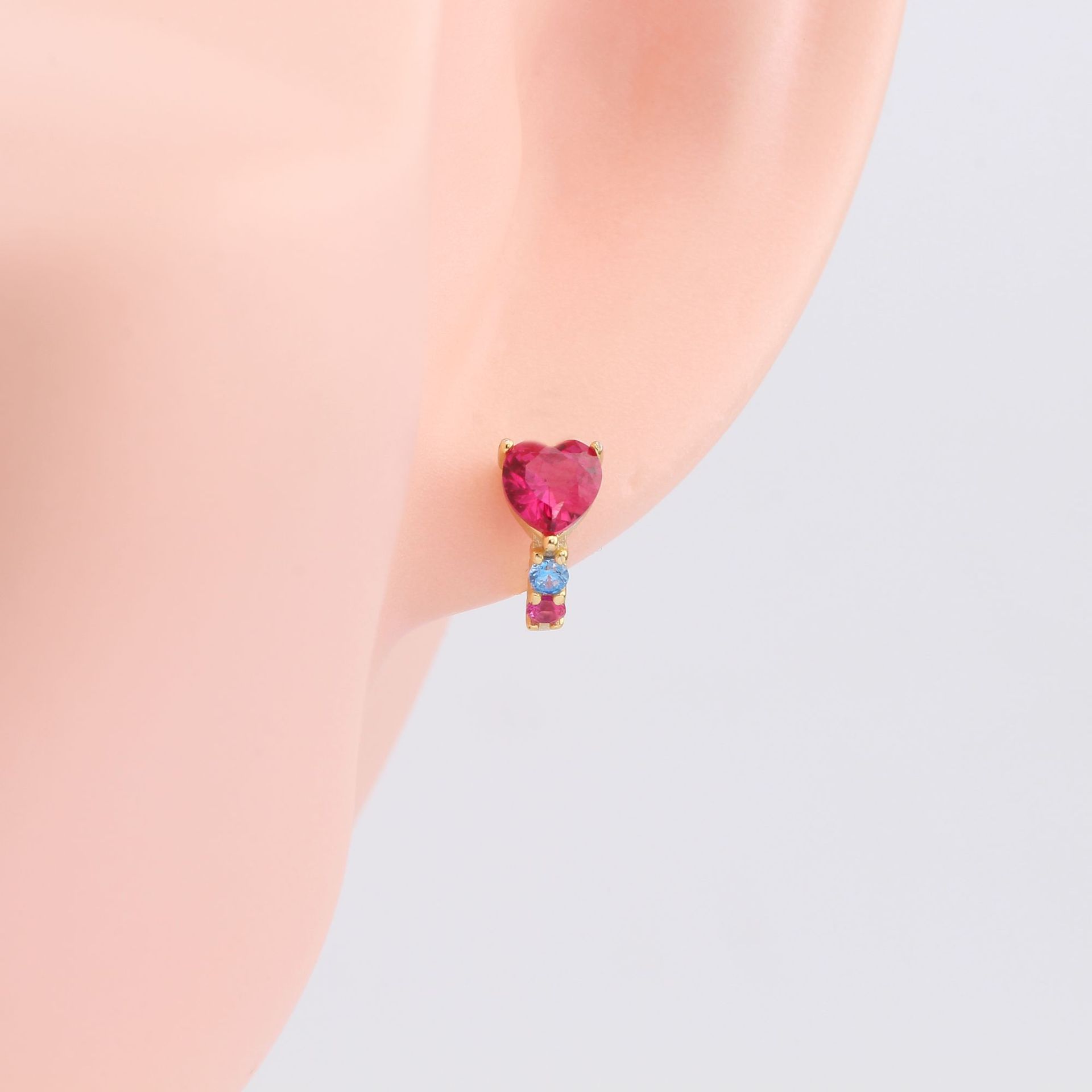 18K Real Gold Plated, Rhodium Plated Plating Material Zircon Inlay Material Hoop Earrings Classification 1 Pair 925 Sterling Silver Zircon Heart Shape Hoop Earrings