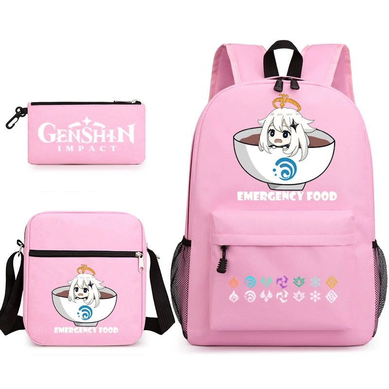 Backpack set (Genshin) 3‑piece — backpack, one‑shoulder bag, pencil case, assorted colors