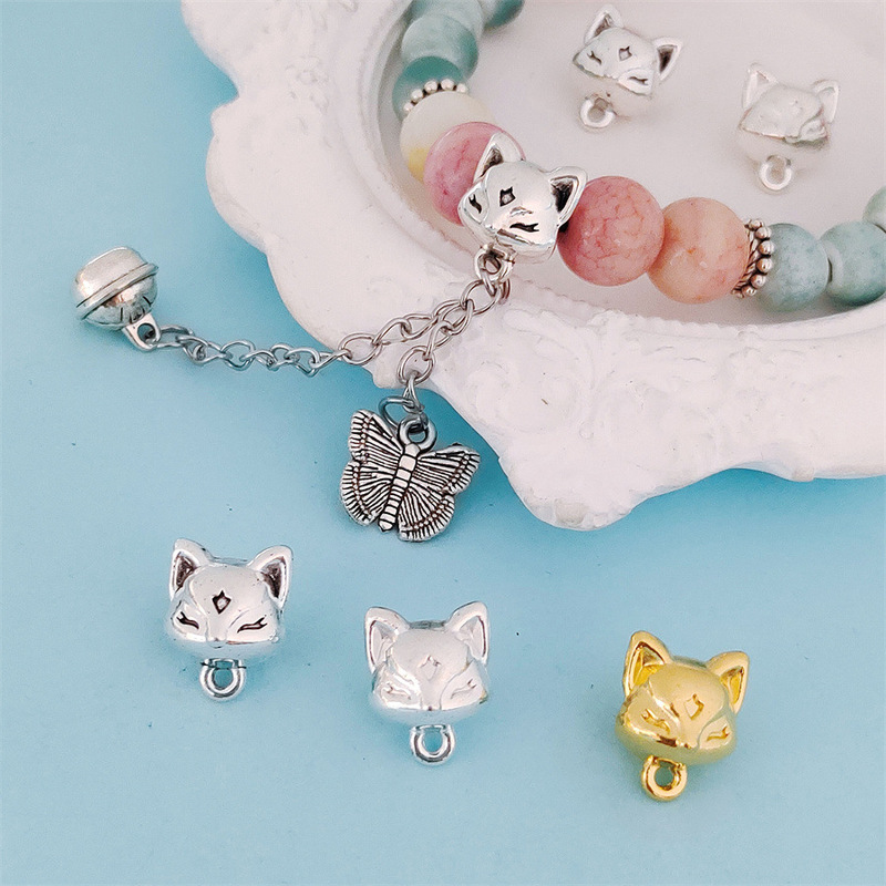 Fox three-way loose beads wholesale alloy ancient silver fox spacer beads handmade beaded diy jewelry accessories Xizang silver Buddha beads