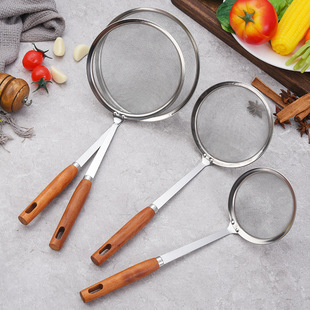 Solid Wood Handle Ultra-Fine Mesh Foaming Special Colander Kitchen Frying Oil Separator Dumpling Stainless Steel Filter Spoon