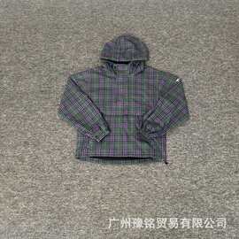 外贸美潮Mertra新款潮流休闲时尚男女格子套头连帽夹克上衣外套